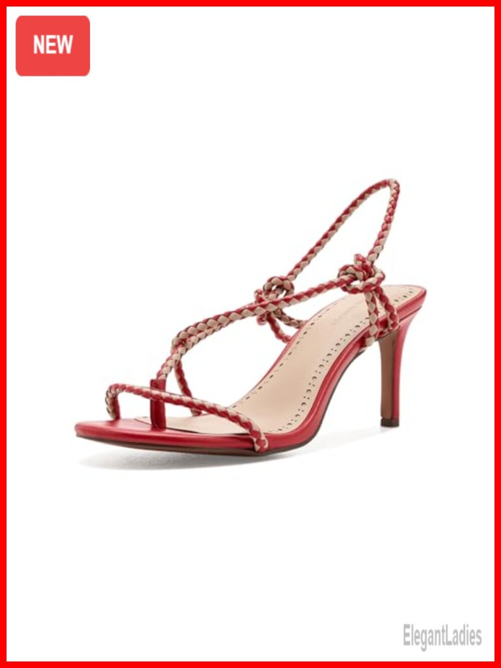 Braided Leather Heeled Sandals Slingback Stiletto Slip On Dressy